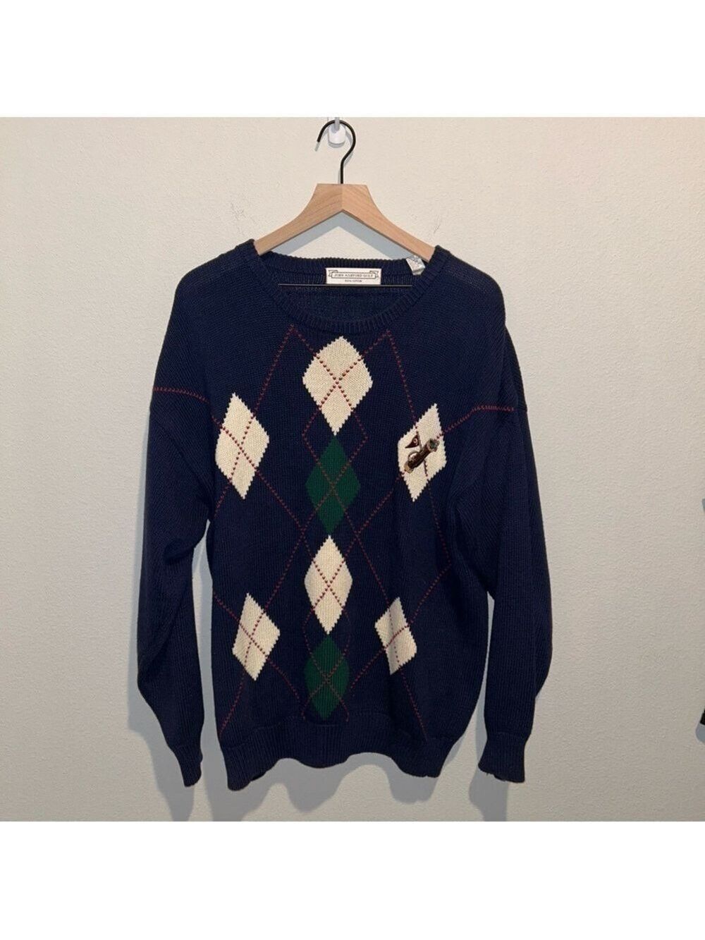Vintage John Ashford Golf Sweater Blue Knit Golfer Adult Large Pre-Owned